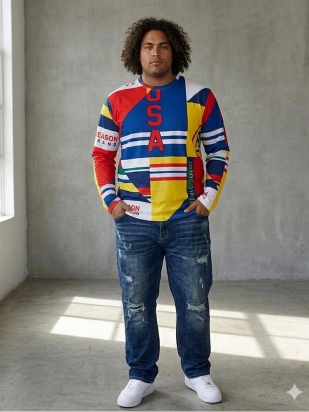 Reason Sports USA Multicolor Men's Jersey Graphic Long Sleeve T-Shirt